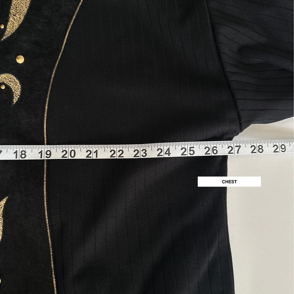Vintage 80s Jon Pierre Womens Cardigan L Black Gold Oversized Sweater - Picture 11 of 12